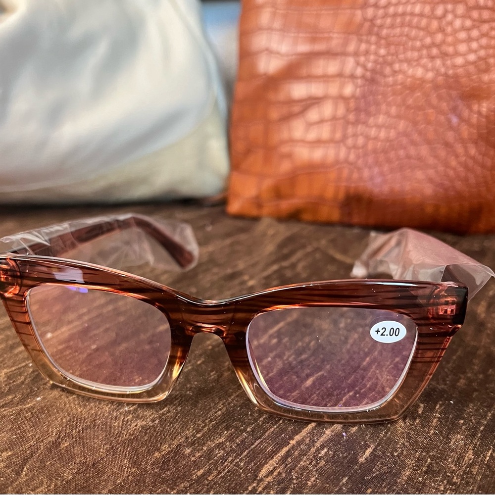 Bullabulling Blue Block reading glasses +2.00 NEW cognac blended colors